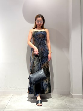 「Desigual（デシグアル）の2イン1ニット付きプリントドレス×カーディガン ワンピース 結婚式 二次会 フォーマル（ワンピース、グリーン系）」を使った、Desigual長島 STAFFさん（レディース・155cm）の春コーディネート