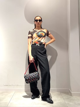 「Desigual（デシグアル）のTSARDINELACROIX Tバタフライウイング Tシャツ（Tシャツ/カットソー、ホワイト系）」を使った、Desigual長島 STAFFさん（レディース・155cm）の春コーディネート