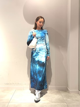 「Desigual（デシグアル）のPAISAJEAZULES ウォーターシャドウ アシンメトリーワンピース 結婚式 二次会 フォーマル（ワンピース、その他）」を使った、Desigual長島 STAFFさん（レディース・155cm）の春コーディネート