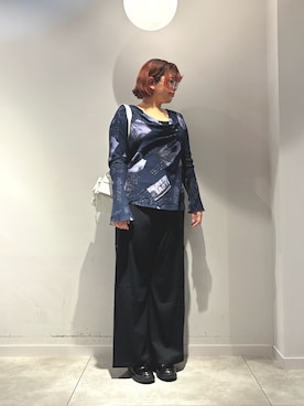 「Desigual（デシグアル）のCUADROSFLOR ブラウスロングスリーブ（シャツ/ブラウス、ブルー系）」を使った、Desigual長島 STAFFさん（レディース・155cm）の春コーディネート