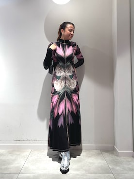 「Desigual（デシグアル）のJOLENECOWBOYブーツミドルハーフ レトロシルバー（ブーツ、ブラック系）」を使った、Desigual長島 STAFFさん（レディース・162cm）の夏コーディネート