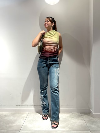 「Desigual(デシグアル)のグラデーションサイドギャザーノースリーブトップス(Tシャツ/カットソー)」を使った、Desigual長島 STAFFさん(レディース・155cm)の夏コーディネート