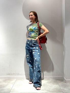 「Desigual（デシグアル）のリボンディテール小型レザーバックパック ガーリー レッド（バックパック/リュック、レッド系）」を使った、Desigual長島 STAFFさん（レディース・155cm）の夏コーディネート
