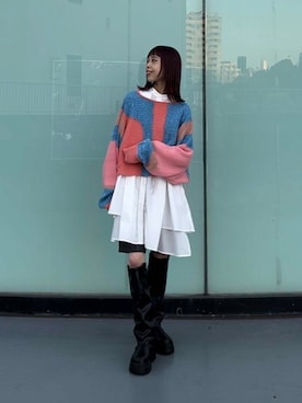 「KBF（ケイビーエフ）のカバーデザインロングブーツ（ブーツ）」を使った、古木　千尋さん（レディース・152cm）の秋コーディネート