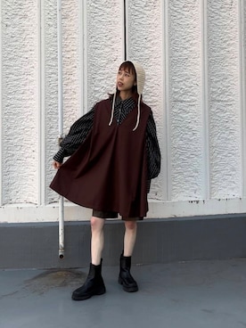 「アイテム（イヤーマフ）」を使った、古木　千尋さん（レディース・152cm）の秋コーディネート