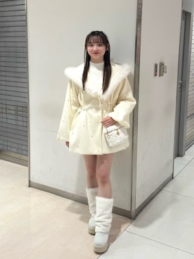 「アイテム（ノーカラーコート）」を使った、hanaさん（レディース・160cm）の冬コーディネート