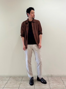 「アイテム（カーディガン/ボレロ、ブラウン系）」を使った、すださん（メンズ・180cm）の春コーディネート