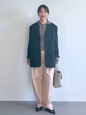「BABYLONE（バビロン）のコットンナイロンタックパンツ（その他パンツ）」を使った、RIONさん（レディース・162cm）の冬コーディネート