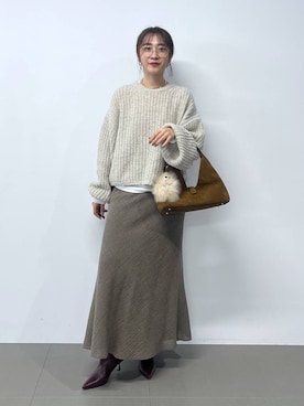 「BABYLONE（バビロン）のカラーネップニット（ニット/セーター）」を使った、RIONさん（レディース・162cm）の秋コーディネート