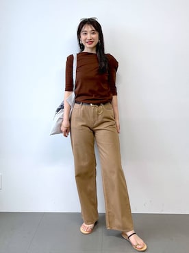 「BABYLONE（バビロン）のフライスパワショルTEE（Tシャツ/カットソー、ブラウン系）」を使った、RIONさん（レディース・162cm）の春コーディネート
