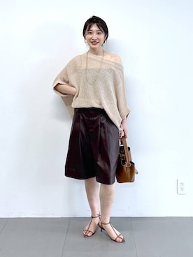 「BABYLONE（バビロン）のペーパーフレンチ袖プルオーバー（Tシャツ/カットソー、ベージュ系）」を使った、RIONさん（レディース・162cm）の春コーディネート