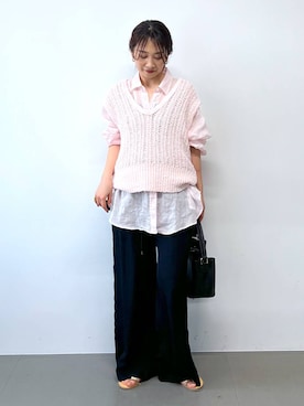 「BABYLONE（バビロン）のラインドロストパンツ（その他パンツ、ブルー系）」を使った、RIONさん（レディース・162cm）の春コーディネート