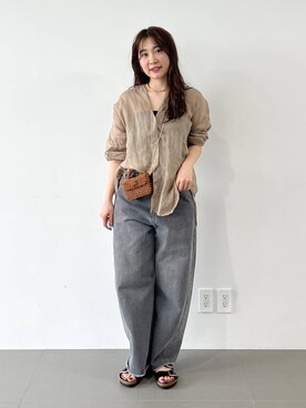 「BABYLONE（バビロン）のバレルレッグデニムパンツ（デニムパンツ）」を使った、RIONさん（レディース・162cm）の春コーディネート