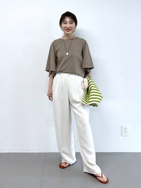 「LAUREN（ローレン）の【LAUREN RALPH LAUREN】FLIP FLOP フラットサンダル（スリッポン、イエロー系）」を使った、RIONさん（レディース・162cm）の春コーディネート