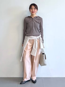 「BABYLONE（バビロン）のコットンナイロンタックパンツ（その他パンツ）」を使った、RIONさん（レディース・162cm）の冬コーディネート