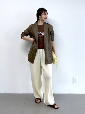 「ADD CULUMN（アドカラム）の【ADD CULUMN】ROLLAOBLONG S（ハンドバッグ、イエロー系）」を使った、RIONさん（レディース・162cm）の春コーディネート