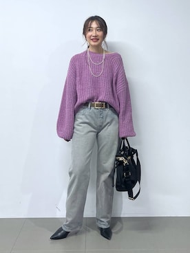 「BABYLONE（バビロン）のカラーネップニット（ニット/セーター）」を使った、RIONさん（レディース・162cm）の秋コーディネート