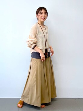 「BABYLONE（バビロン）のチュールリブタンクトップ（タンクトップ、グレー系）」を使った、RIONさん（レディース・162cm）の春コーディネート