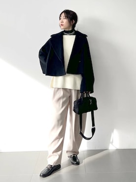「ナチュラル」｜「アイテム（ピーコート）」を使った、RIONさん（レディース・162cm）の冬コーディネート