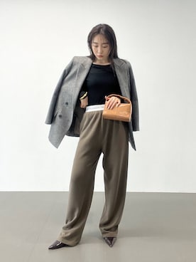 「リラックス」｜「アイテム（ノーカラージャケット）」を使った、RIONさん（レディース・162cm）の秋コーディネート