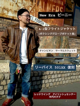 「アイテム（ミリタリージャケット）」を使った、monk_hair_designさん（メンズ・160cm）の冬コーディネート