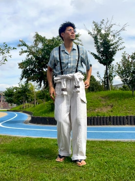「アイテム（オールインワン・サロペット）」を使った、Ryさん（メンズ・175cm）の秋コーディネート