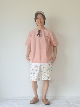 「Arnold Palmer（アーノルドパーマー）のアムンゼン レイヤード Tシャツ（Tシャツ/カットソー、ピンク系）」を使った、ヨッピーさん（メンズ・165cm）の夏コーディネート