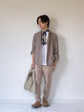 「アイテム（トップス、ブラウン系）」を使った、ヨッピーさん（メンズ・165cm）の秋コーディネート