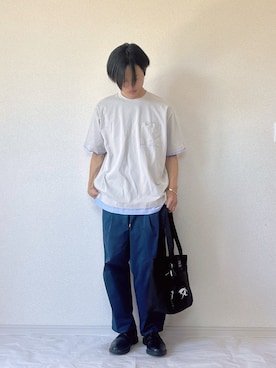 「Arnold Palmer（アーノルドパーマー）のミラノリブ 布帛レイヤード Tシャツ（T Shirts、ベージュ系）」を使った、ヨッピーさん（メンズ・165cm）の春コーディネート