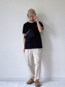 「アイテム（ボディバッグ/ウエストポーチ、ブルー系）」を使った、ヨッピーさん（メンズ・165cm）の夏コーディネート