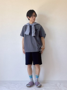 「Arnold Palmer（アーノルドパーマー）のEVERY DAY ギンガムチェック シェア シャツ（Shirts、ブラック系）」を使った、ヨッピーさん（メンズ・165cm）の春コーディネート