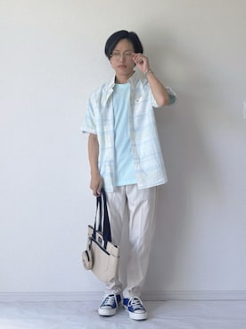 「アイテム（トートバッグ）」を使った、ヨッピーさん（メンズ・165cm）の夏コーディネート