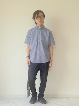「Arnold Palmer（アーノルドパーマー）のURBAN BREEZE イージーパンツ（その他パンツ、ブルー系）」を使った、ヨッピーさん（メンズ・165cm）の夏コーディネート