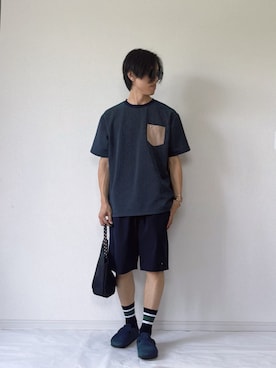 「アイテム（トートバッグ）」を使った、ヨッピーさん（メンズ・165cm）の夏コーディネート