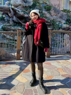 「アイテム（ノーカラーコート）」を使った、KIMIさん（レディース・164cm）の冬コーディネート