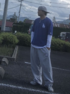 「アイテム（スウェットパンツ）」を使った、streetduckkingさん（メンズ・172cm）の夏コーディネート