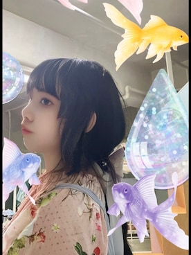 「アイテム（バレッタ/ヘアクリップ、パープル系）」を使った、Yuhaさん（レディース・168cm）の夏コーディネート