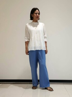 「INDIVI（インディヴィ）の【洗える/コットン】ピンタックシアーブラウス（シャツ/ブラウス、ホワイト系）」を使った、eriさん（レディース・164cm）の夏コーディネート