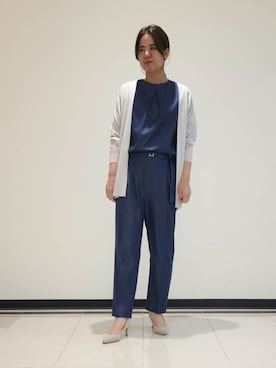 「INDIVI（インディヴィ）の【洗える／UVケア／SETUP可能】デニムライク ランタン袖ブラウス（シャツ/ブラウス、ブルー系）」を使った、eriさん（レディース・164cm）の春コーディネート