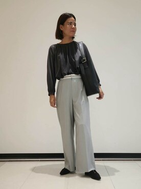 「INDIVI（インディヴィ）の【体型カバー／マシンウォッシュ対応】シアージャージトップス（Tシャツ/カットソー、グレー系）」を使った、eriさん（レディース・164cm）の秋コーディネート