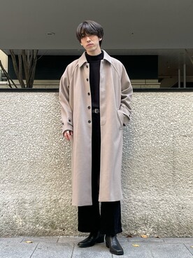 「tk.TAKEO KIKUCHI（ティーケータケオキクチ）のアイテム（ステンカラーコート）」を使った、siraさん（メンズ・182cm）の秋コーディネート