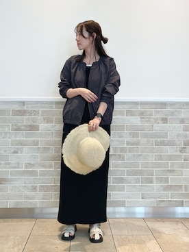 「むぎわら帽子」｜「アイテム（ブルゾン）」を使った、m   aさん（レディース・162cm）の春コーディネート