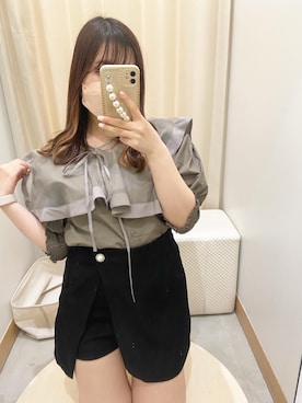 「one after another NICE CLAUP（ワンアフターアナザーナイスクラップ）のビジューボタンスカパン　2023SS（その他パンツ）」を使った、yunaさん（レディース・157cm）の春コーディネート