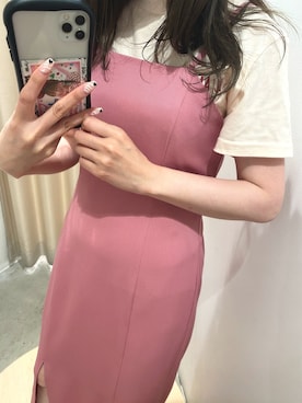 「one after another NICE CLAUP（ワンアフターアナザーナイスクラップ）のSサイズあり　スリットキャミワンピース（ワンピース、ピンク系）」を使った、mayukaさん（レディース・157cm）の夏コーディネート