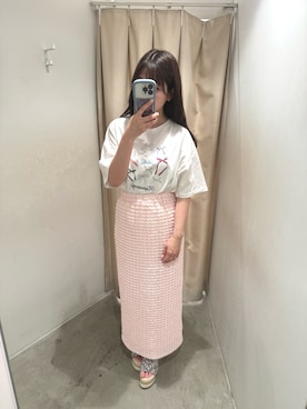 「one after another NICE CLAUP（ワンアフターアナザーナイスクラップ）のビッグシルエットアソートTee（Tシャツ/カットソー、ホワイト系）」を使った、mayukaさん（レディース・157cm）の春コーディネート