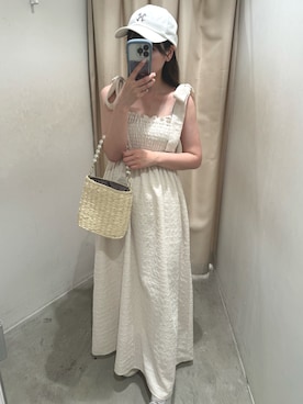 「one after another NICE CLAUP（ワンアフターアナザーナイスクラップ）のアイテム（キャップ）」を使った、mayukaさん（レディース・157cm）の春コーディネート
