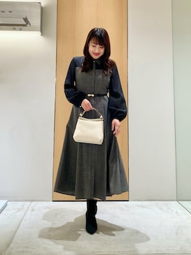 「バッグ」｜「アイテム（シャツワンピース）」を使った、Hasebe.tさん（レディース・154cm）の秋コーディネート