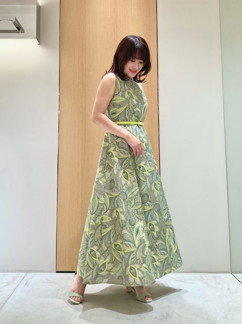 リーフプリントボートネック ワンピース