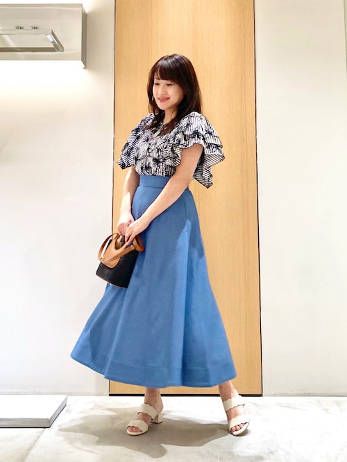 ANAYI（アナイ） ブラウス シャツ 半袖 フラワー刺繍ストライプ