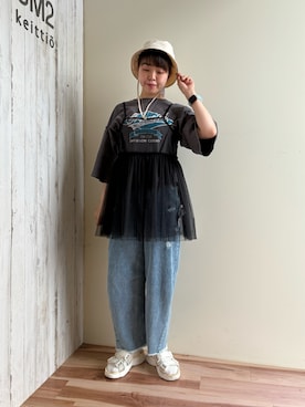 「Samansa Mos2 blue（サマンサモスモスブルー）のアイテム（帽子）」を使った、🐟あゆ🐟さん（レディース・156cm）の春コーディネート